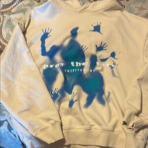 Beige and Blue Graphic Hoodie